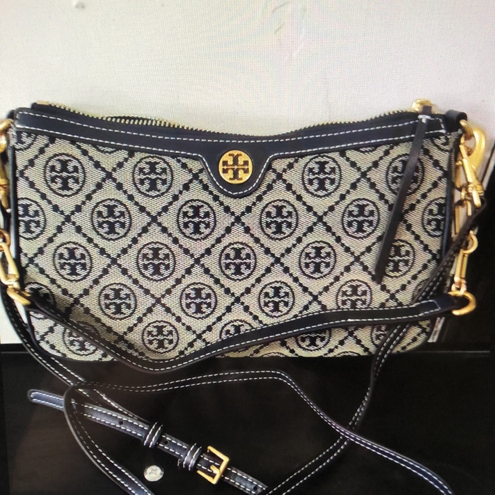 Tory Burch Mini T Monogram Navy Shoulder Bag